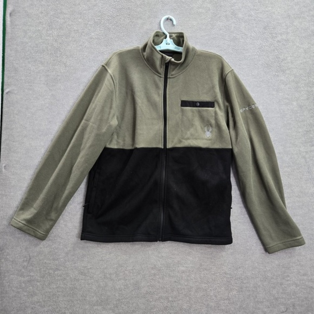 Spyder Men Jacket L Green Spider Logo Embroidery Fleece Colorblock